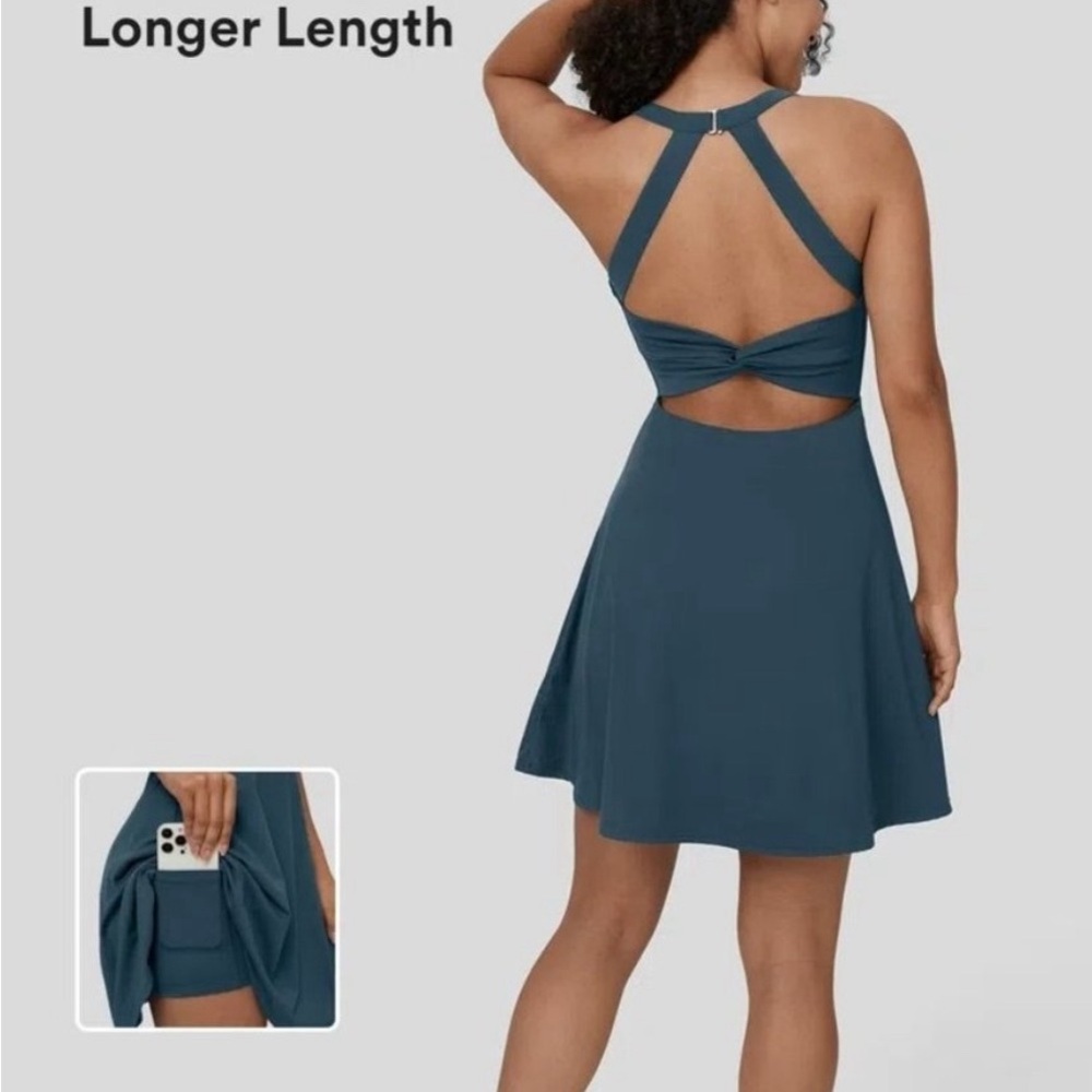 NWT Halara Backless Twisted Cut Out 2-in-1 Pocket Mini Dress-Longer Length XL